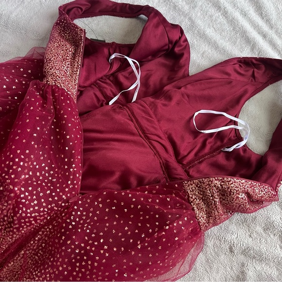 NWT Lulus Ballerina Dream Skater Tutu Dress Glitter Burgundy Gold XL - Picture 15 of 17